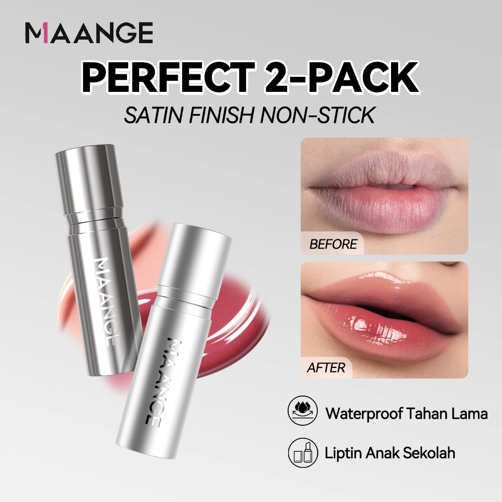 [FREE GIFT]MAANGE 2Pcs Satin Lip Tint Transferproof Lip Glossy-Glossy Longlasting Waterproof Tahan Lama - Glaze Lip - Makeup - Liptin Anak Sekolah MG-CL02