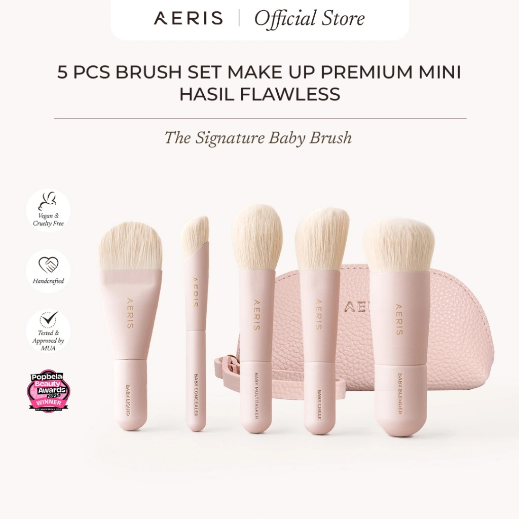 Aeris Beauté The Signature Baby Brush Set | Brush Make Up Premium Lembut Multifungsi Travel Portable untuk Bedak Foundation Concealer