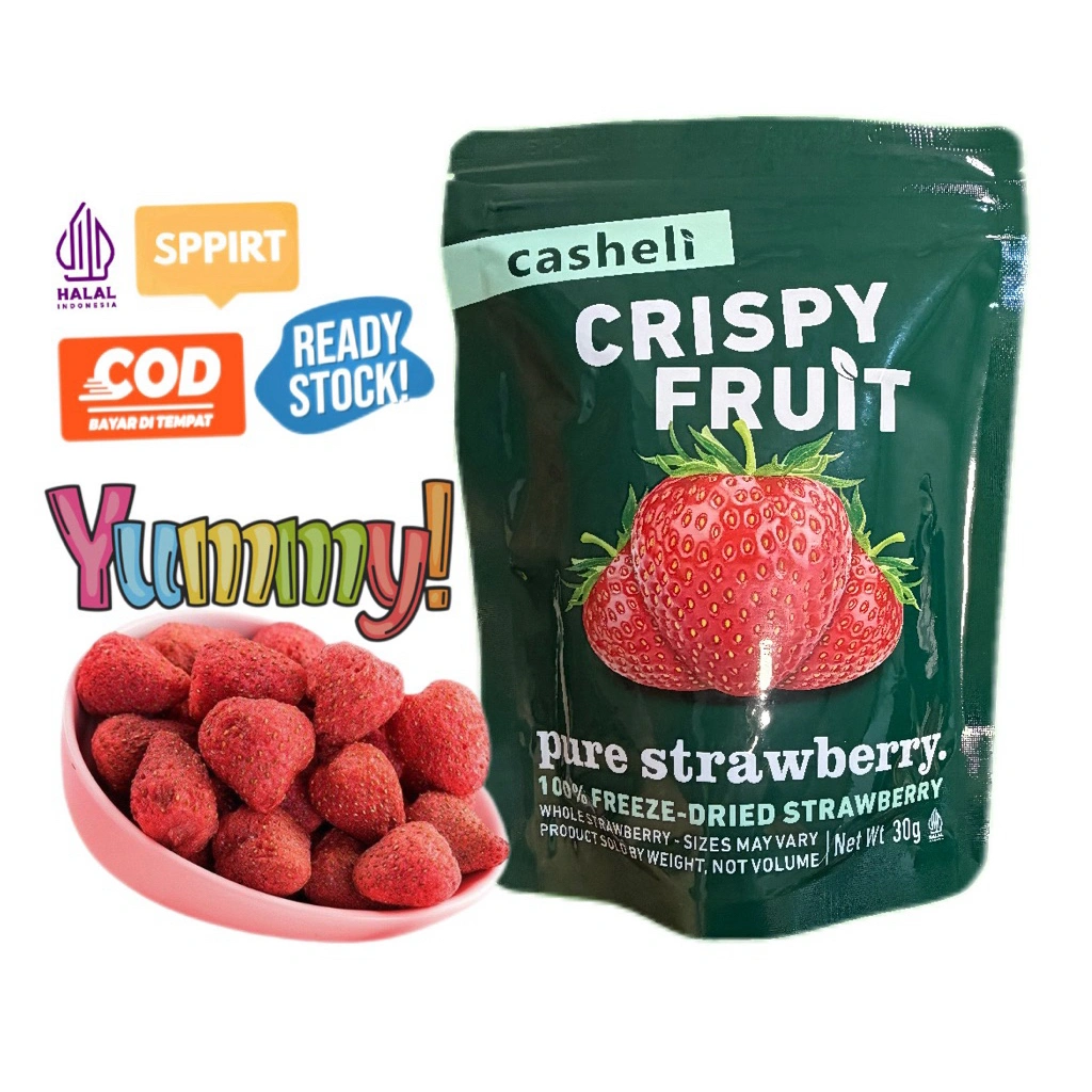casheli Stroberi Kering 30g Crispy Freeze-dried Premium Stroberi Snack Buah Asli