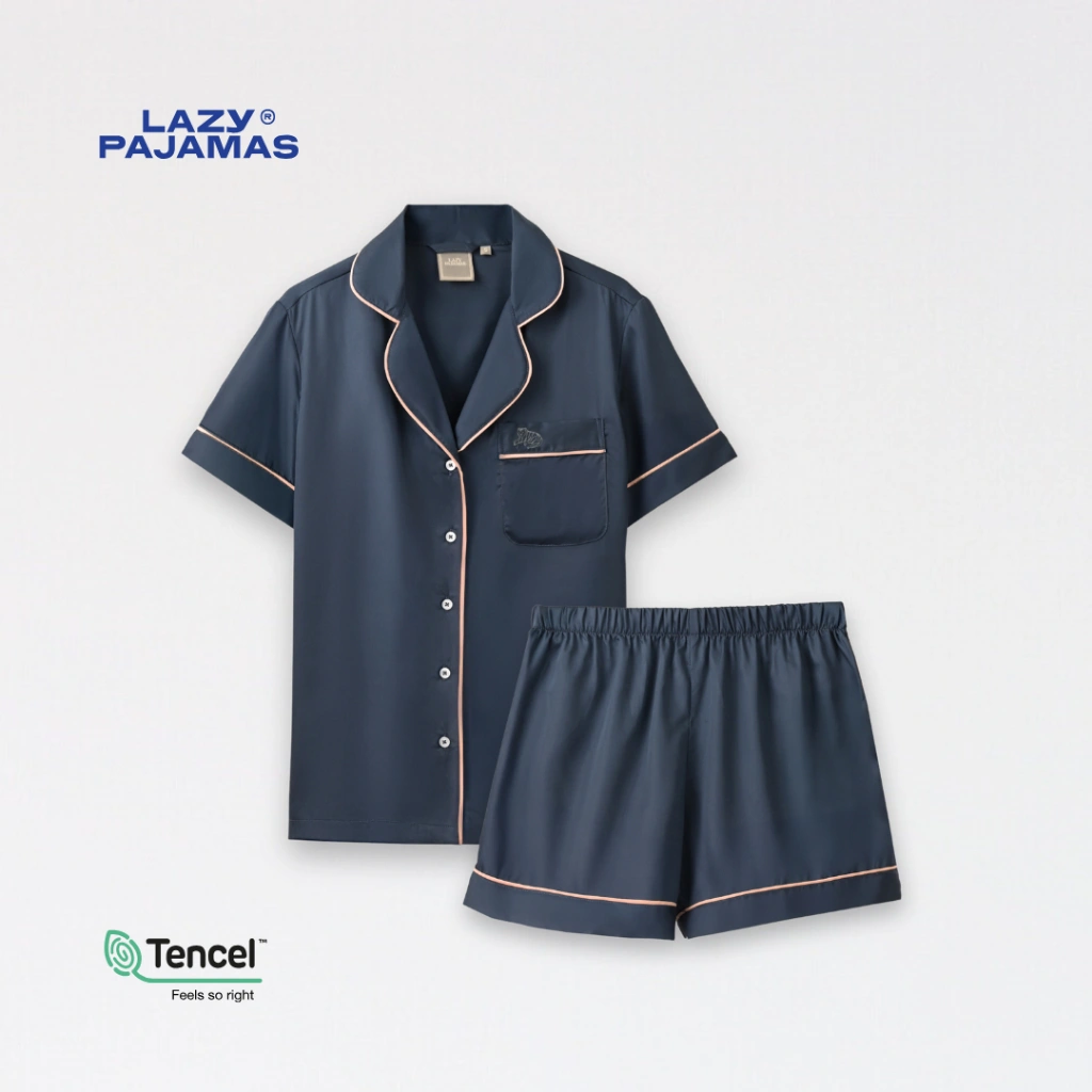 Lazy Pajamas® Tencel™ Silk Pajamas - Prusse Blue | Piyama | Baju Tidur