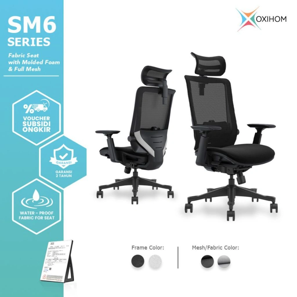 OXIHOM FSM6 FSM6F Kursi Mesh | Kursi Foam Kursi Gaming Kursi Kantor Kursi Ergonomis Premium dengan ketinggian dapat disesuaikan Chassis multifungsi dan Penyangga Kaki Footrest