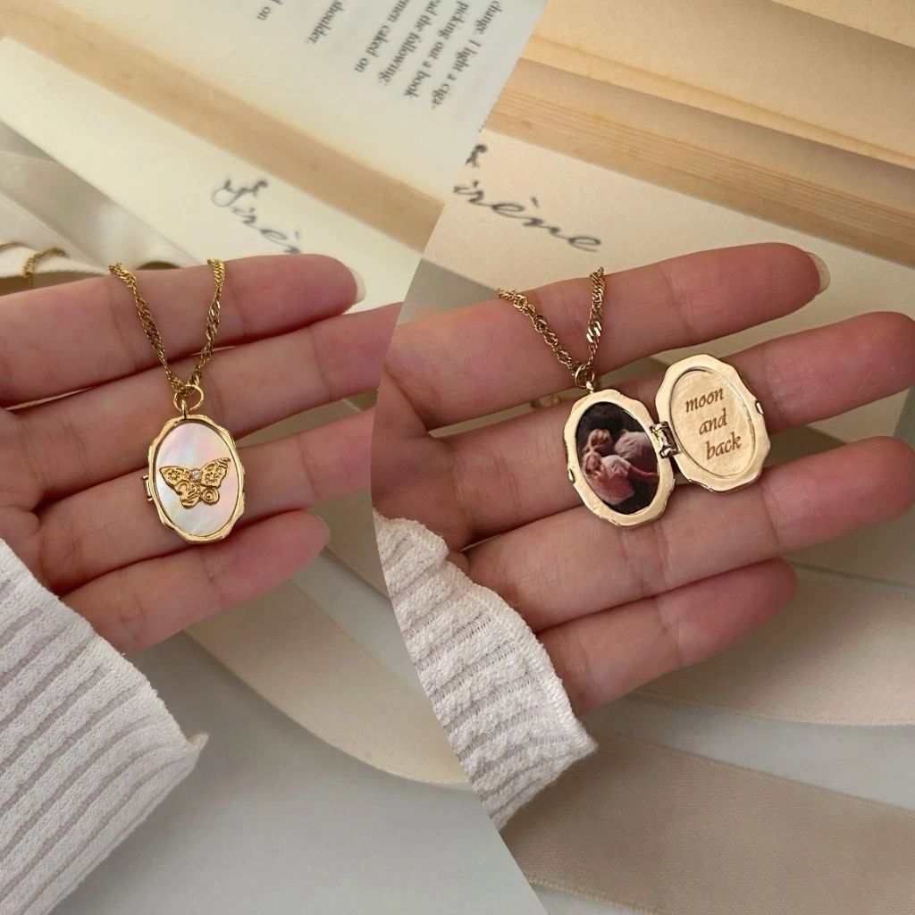 DDH Butterfly Angel Locket Necklace | Kalung Custom Foto Ukiran Gift | Sirene Jewelry