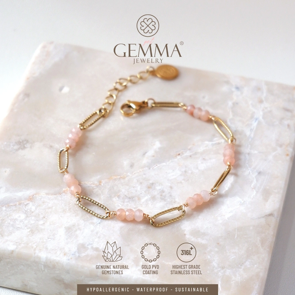 Gemma Jewelry - Seraphine Sunstone Bracelet | Gemstone & Stainless Steel PVD Anti Karat | Gelang Batu Alam Asli