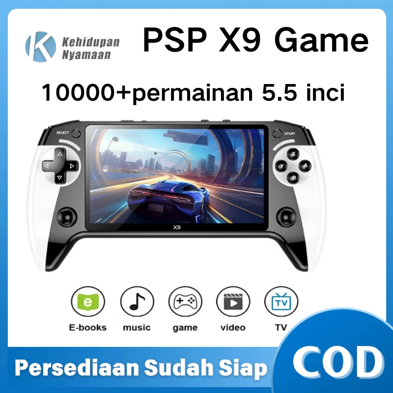 PSP X9 5.5inci layar besar dual joystick retro game arcade handheld 8GB built-in 10000+free installation games TV yang dapat dihubungkan