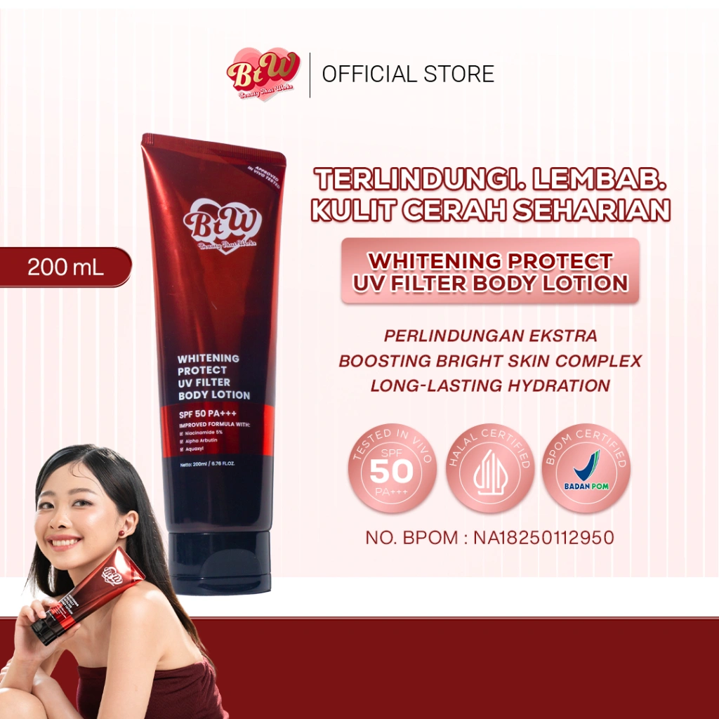 (Kemasan Baru Tube) BTW Whitening Protect Uv Filter Body Lotion 200ML BODY CARE BTW