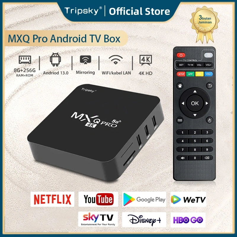 Tripsky Android tv box MXQ pro Android 13.0 OS 8G RAM 256G ROM STB TV BOX DIGITAL 4K HD Smart Tv Box