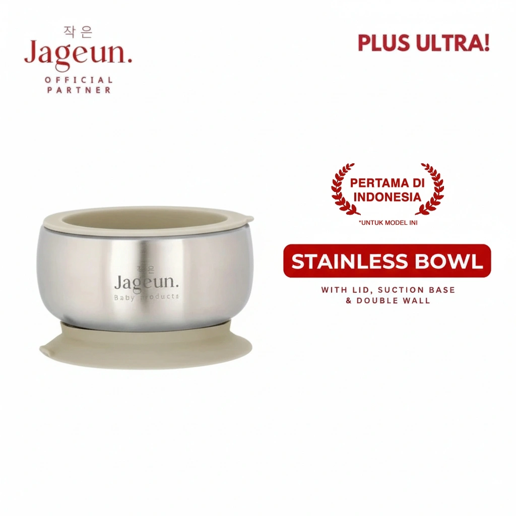 Jageun PLUS ULTRA Stainless Suction Bowl + Lid | Mangkok Tempat Makan Anak Bayi MPASI BPA FREE