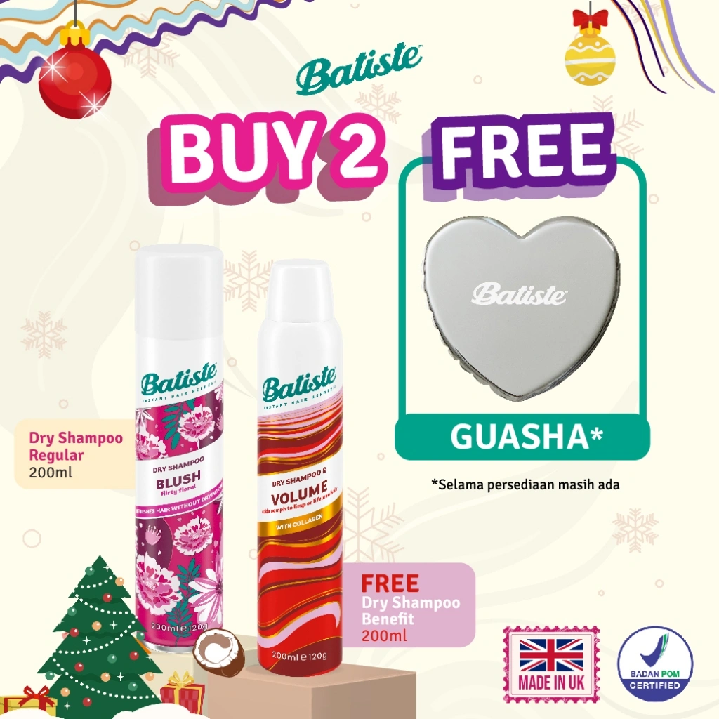 PAKET Dry Shampoo Batiste Regular 200ml + Batiste Benefit 200ml FREE Guasha