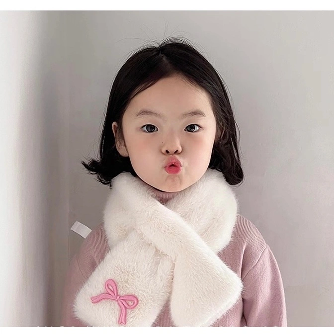 By Her Official - Premium Wool Blend Scarf Leher Anak / Winter Scarf Girl / Syal Musim Dingin Motif Ribbon Coquettte / Syal Anak Korean Style Usia 2-8 Tahun / Kara Kids Syal