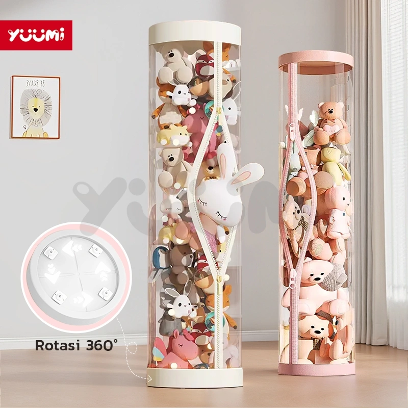 Yuumi Boneka Tempat Penyimpanan - Kotak Mainan Bayi Lucu, Organizer Mainan, Hadiah Strip Lampu & Roda, Cocok untuk Miniso Doll Anak, Anti Debu