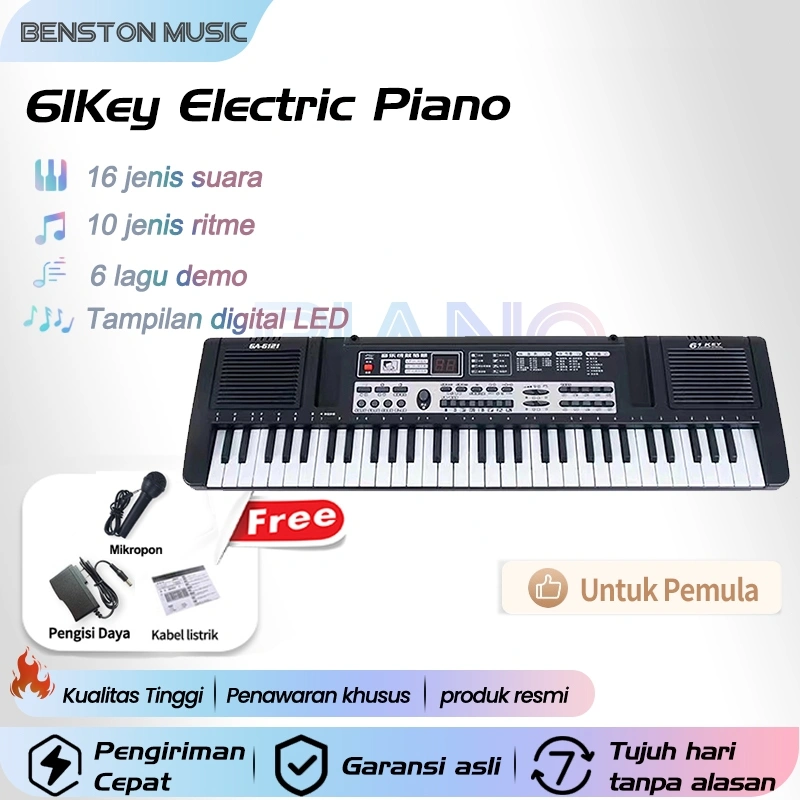 Benston Music- Piano Elektronik Untuk Anak-anak, Piano Elektronik Untuk Pemula, 61Key Electric Piano, Piano Elektronik Multifungsi