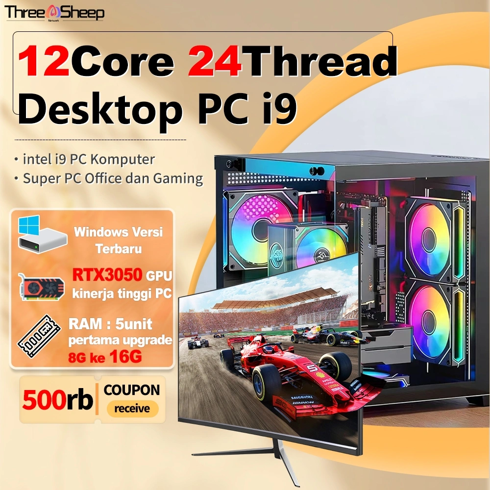 TSN PC Komputer Full Set 12-inti baru Desktop CPU Intel Core i5/i7/i9 Nvidia VGA GTX730/750 4G RTX1650 4G/3050 8G Komputer desktop perakitan desain kantor dan bermain game berskala besar,Gratis keyboard dan mouse