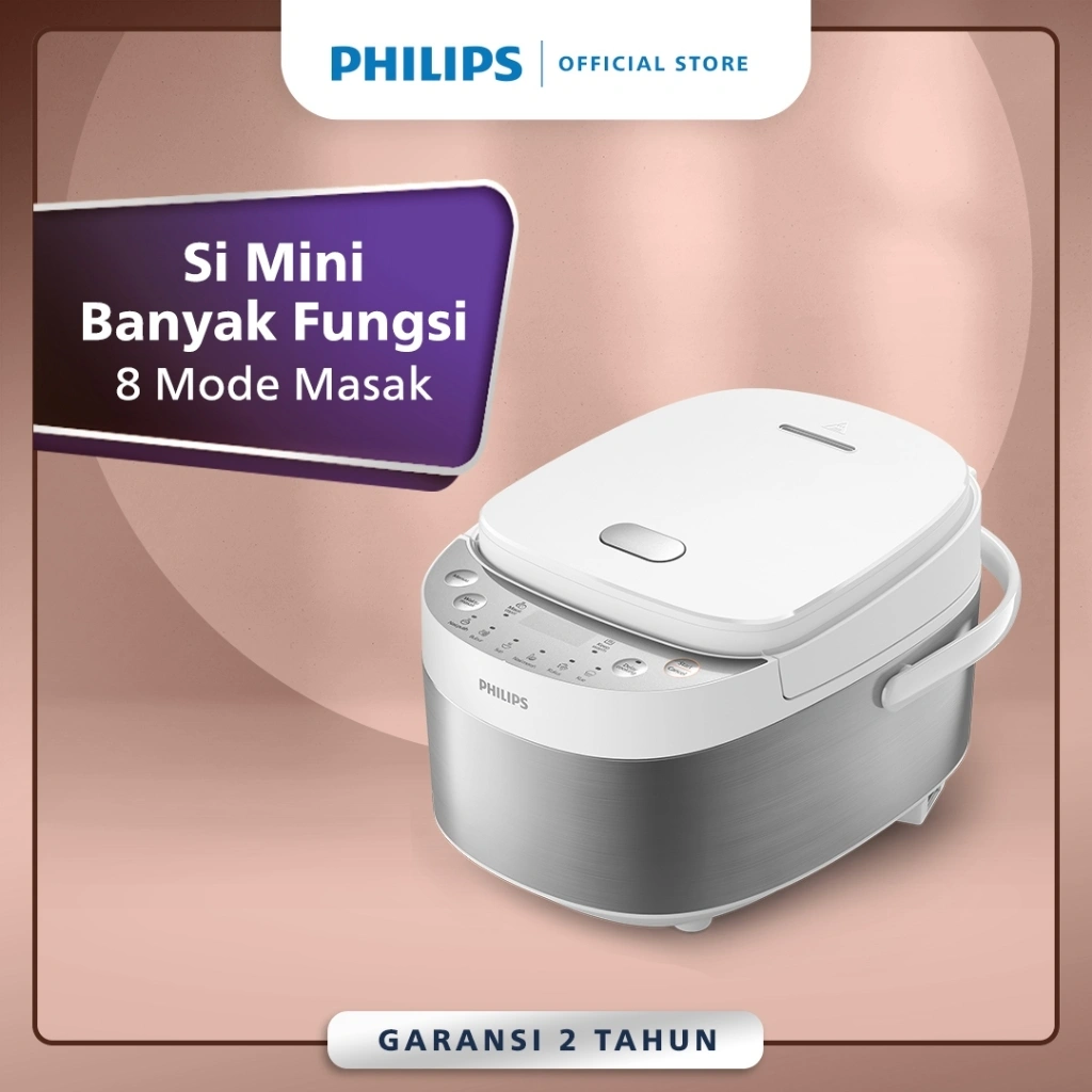 Philips Mini Digital Rice Cooker / Magicom HD3170/33 0.85 L, Penanak Nasi, Inner Pot Anti Lengket - White