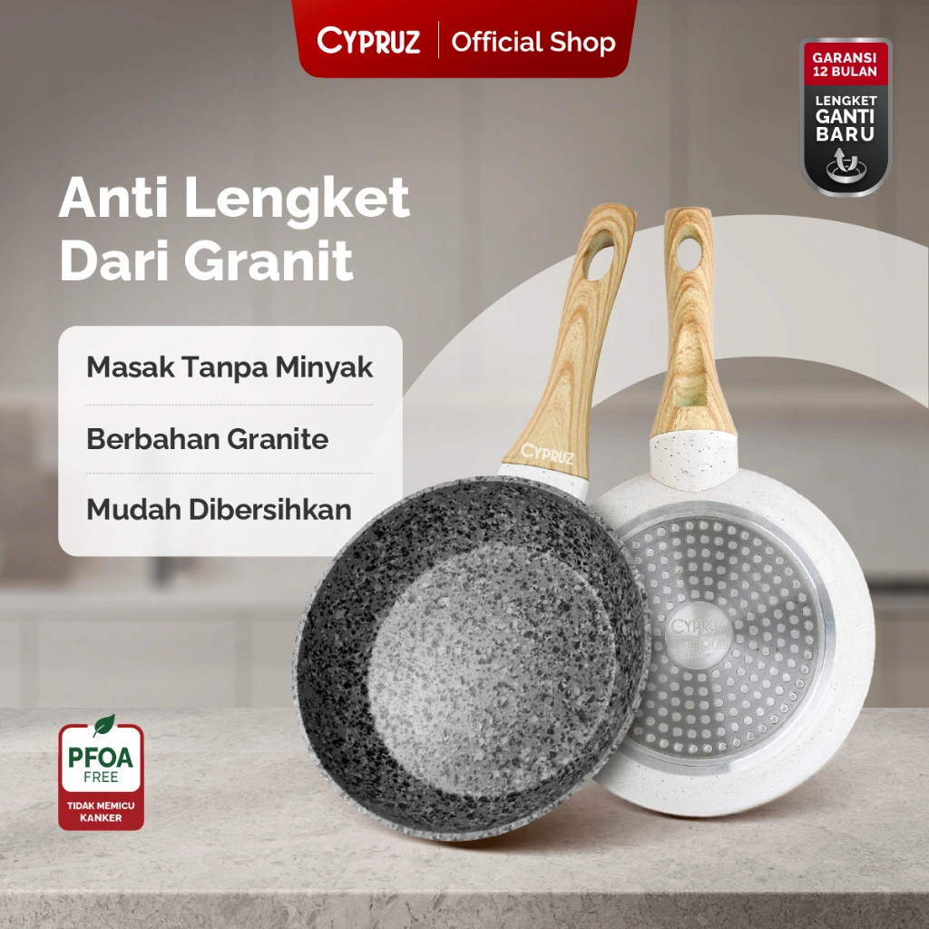 Cypruz White Granite Fry Pan Wajan Tebal Anti Lengket