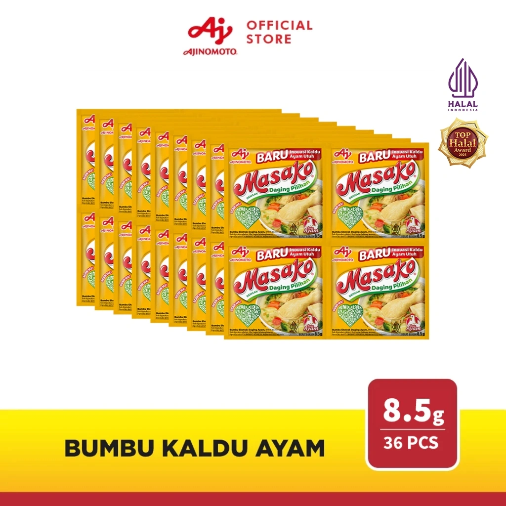 MASAKO® Bumbu Kaldu Ayam Penyedap Rasa 8.5G (36pcs) - Dibuat Dengan Daging Ayam Asli Dan Rempah Pilihan