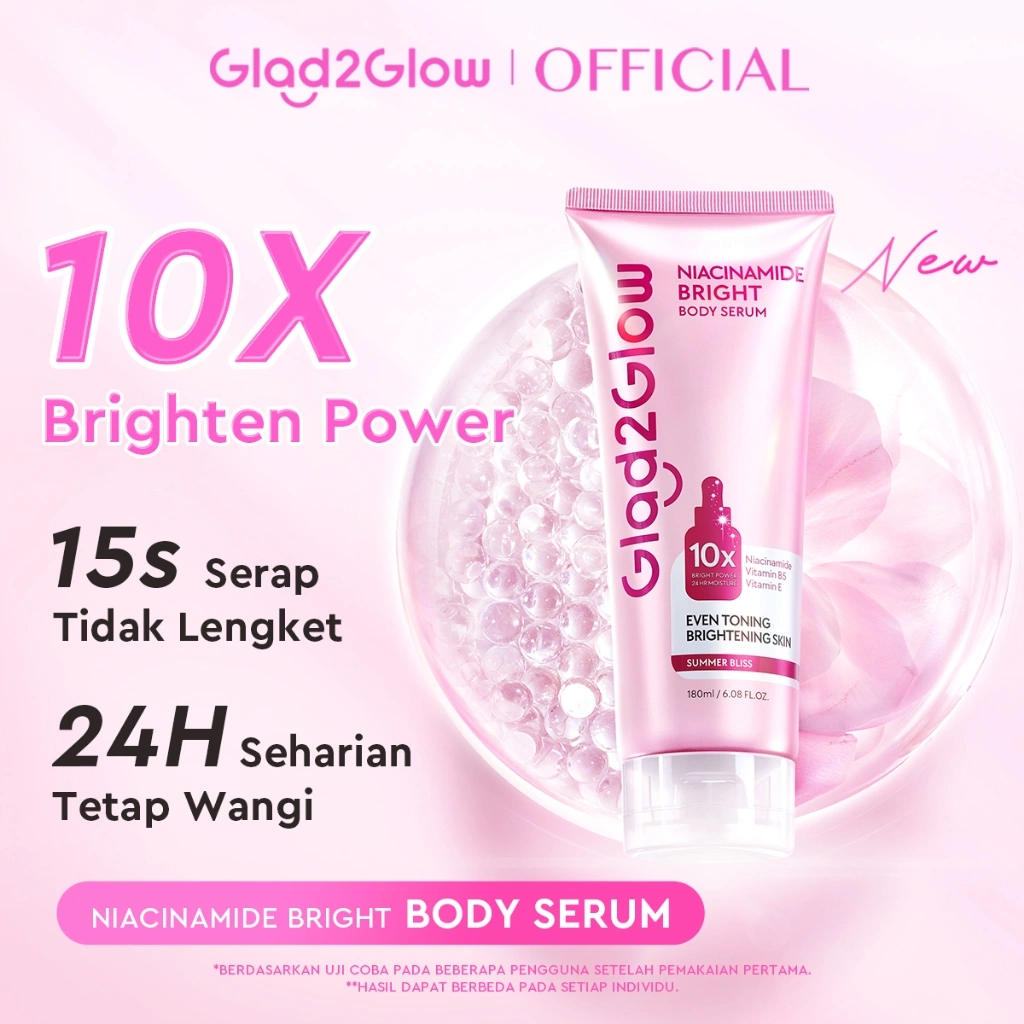 [ New Launch ] GLAD2GLOW NIACINAMIDE BODY SERUM BODY LOTION 10X Cerah Instant Absorb Whiten Tone Up All Day Bright Glow pemutih badan dengan parfum tahan lama Long Lasting Fragrance Handbody Body Cream Butter G2Glow Official Store