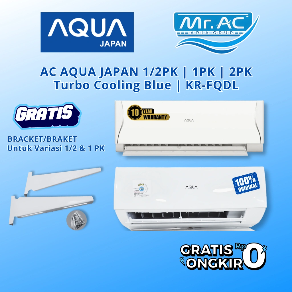 AC AQUA JAPAN 1/2 PK , 1 PK & 2 PK R32 Turbo Cooling Blue Fin - Garansi 10 Th Kompresor (UNIT ONLY)
