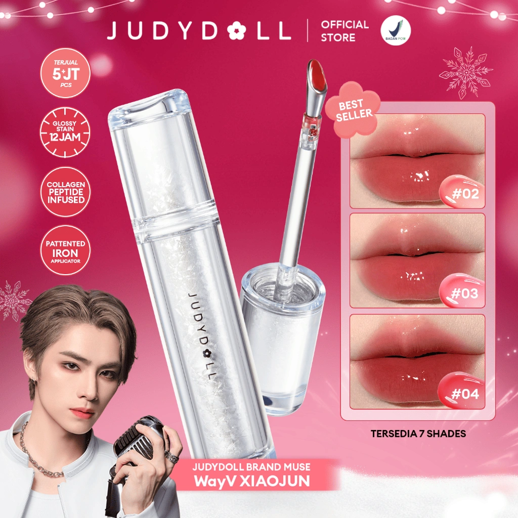 Judydoll Watery Iron Liptint Gloss - 2,4 gr (Next Level Liptin Lip Gloss, Tahan Lama 12 Jam, Transferproof & Hasil Glossy Dengan Lip Massager)