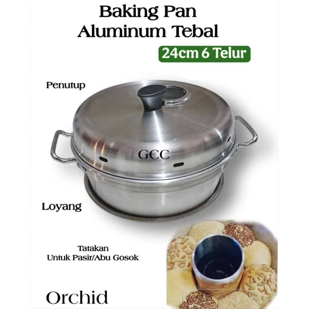 SerbAda Orchid Loyang Set Panggang Kue Bolu Baking Pan 22 / 24cm Gagang Diatas Tutup Lengkap Tatakan Pasir