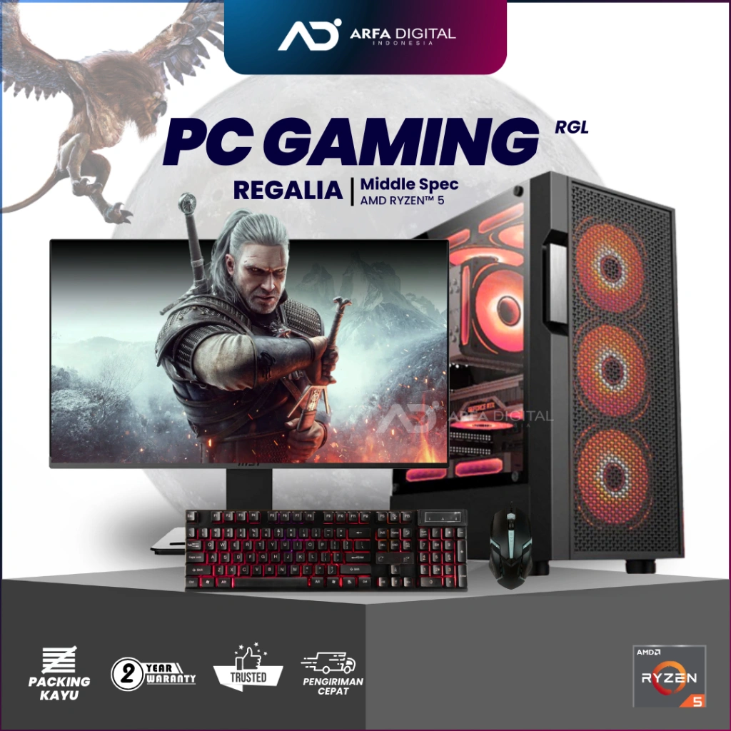PC Gaming Fullset AMD Ryzen 5 5600GT SSD 512GB Lengkap LED 24 Inch Ram 32GB Siap Pakai | REGALIA