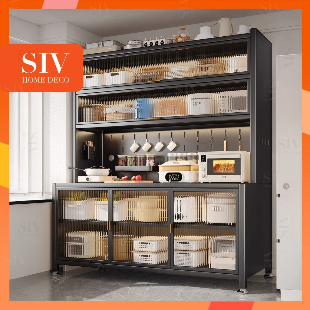 [Menebal] SIV Lemari Dapur Minimalis Rak Dapur Serbaguna Rak Penyimpanan Rak Piring Oven Microwave