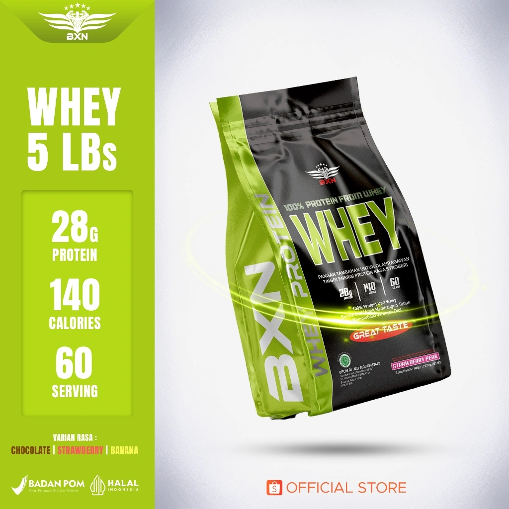 BXN - Whey Protein 5 lb Susu Supplement Fitness BPOM Halal Mempercepat Recovery Susu Diet
