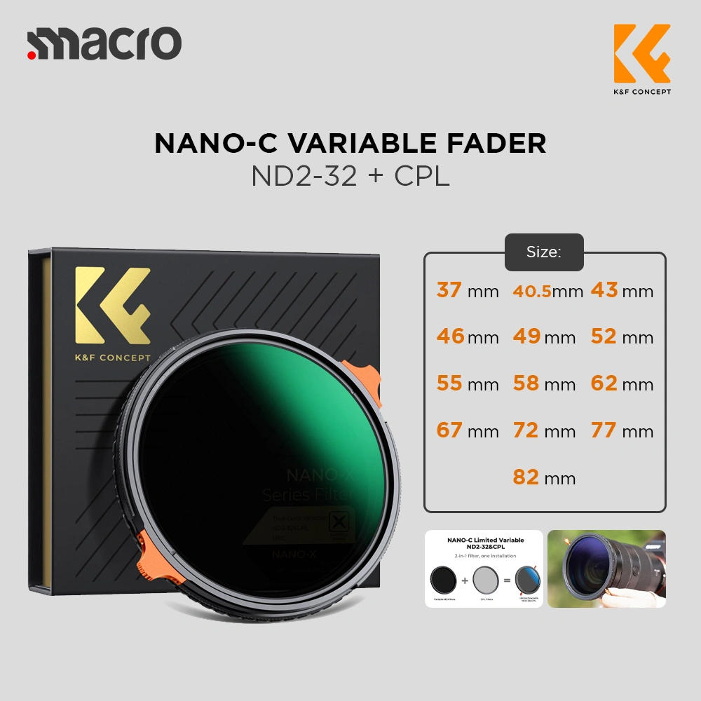 KNF Concept Lens Filter Nano-C Variable Fader ND2-32 + CPL Filter K&F Concept