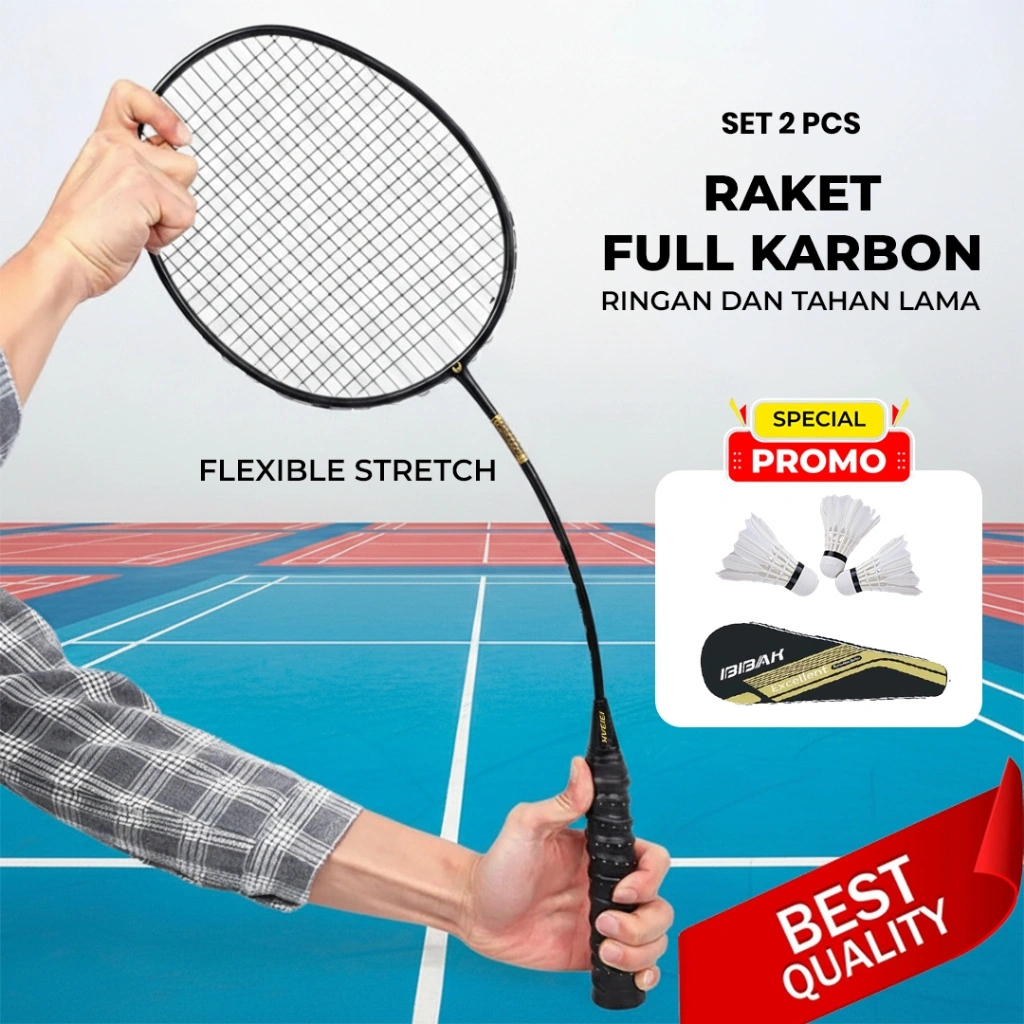 BBAK Set 2 PCS Raket Badminton Raket Bulu Tangkis Bahan FULL CARBON Berkualitas Olahraga Badminton Original Badminton Racket Free-Tas Kok Bulutangkis