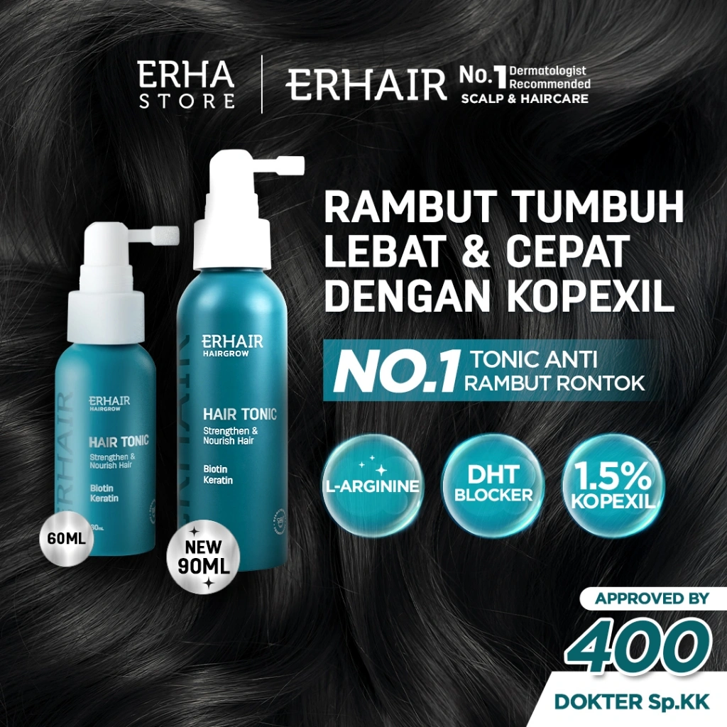 [BEST SELLER TONIK RONTOK] ERHAIR HairGrow Tonic with Kopexil - Tonic Keratin & Biotin Rambut Mengurangi Rontok Menjaga Kesehatan Kulit Kepala dan Menguatkan Akar