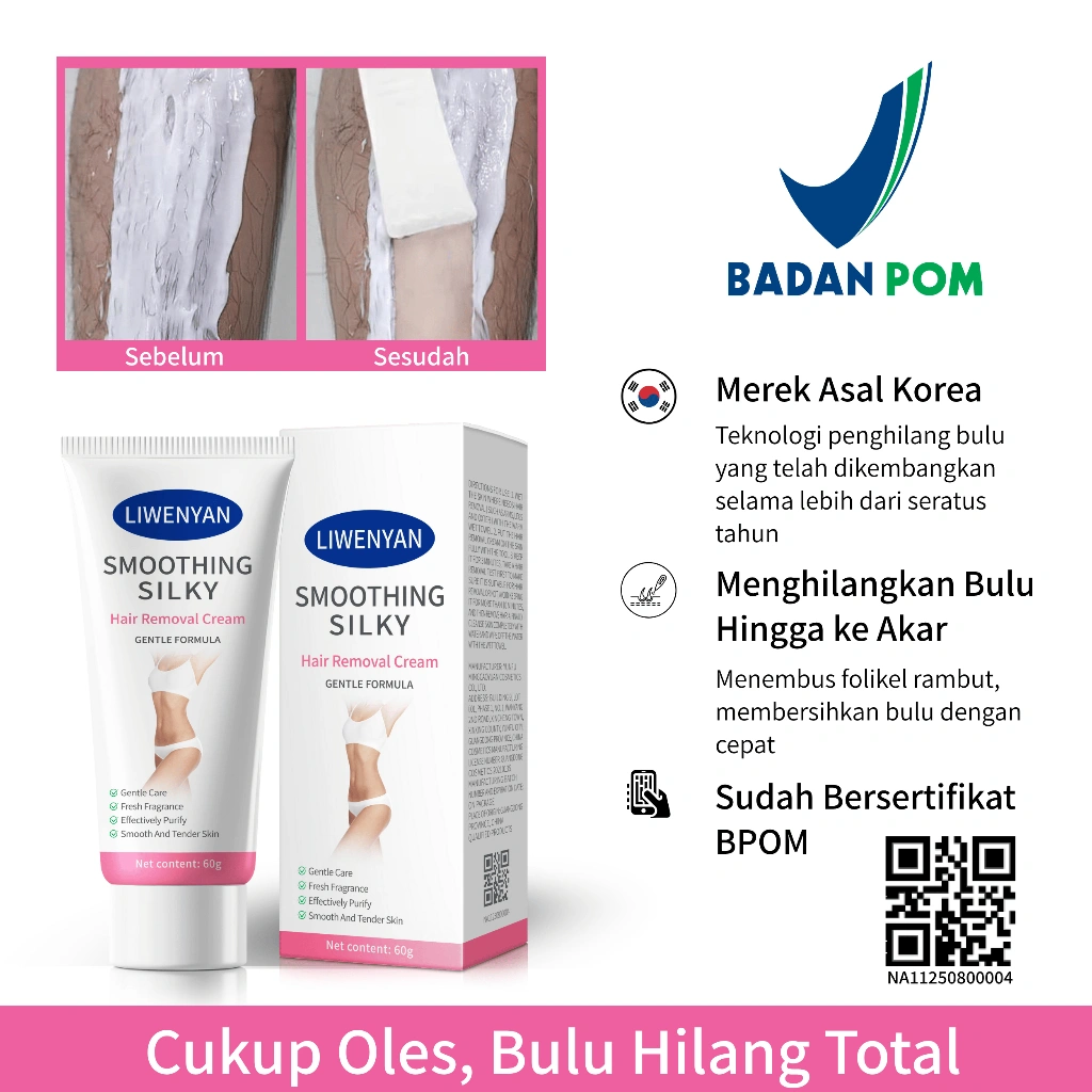 Pastikan Ada Nomor BPOM! Hanya yang Terdaftar Resmi yang Asli  Krim Perontok Bulu Aman & Efektif Bebas Iritasi, Kulit Halus Seperti Bayi