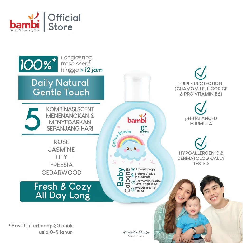 Bambi Baby Cologne Cotton Bloom 100ml | Parfume Bayi Kulit Normal - Sensitif
