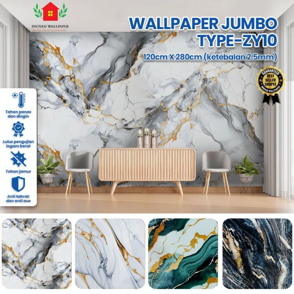 Inovasi Wallpaper - Wallpaper Dinding Vinyl Marble Roll 1.2 X 2.8 Meter (  Jumbo  ) Tebal 2.5 Mm