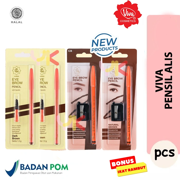 Viva Queen Eye Brow Pencil (WATERPROOF, SMUDGEPROOF & TRANSFERPROOF) - tersedia 3 varian warna