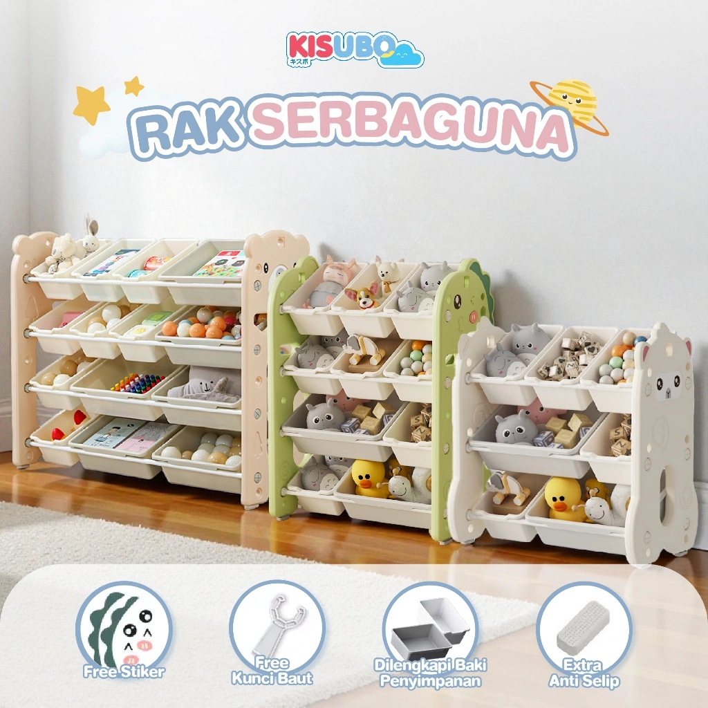 KISUBO Rak Mainan Anak Karakter Serbaguna Rak Susun Mainan Rak Buku Lemari Susun Rak Mainan