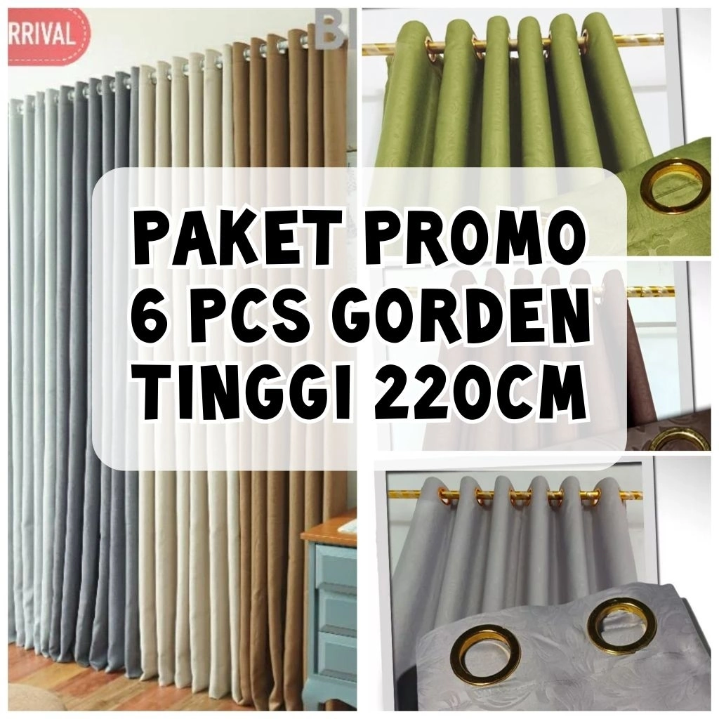 Promo Paket 6 pcs Gorden Jendela Panjang dan Pintu Minimalis Smokring 10 Tinggi 220