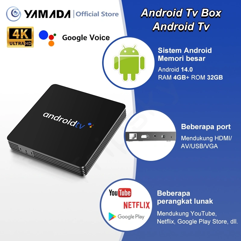 Android Tv Box Android 14.0 OS Ram4gb Rom 32gb WiFi 5G/2.4G Bluetooth Smart Tv Box 4K Ultra HD Netflix