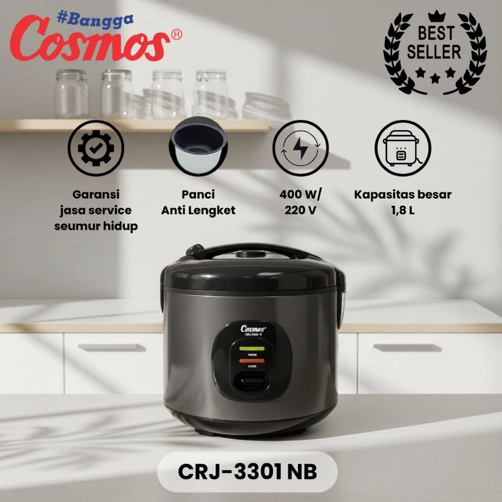 Cosmos Rice Cooker Non Stick CRJ-3301 NB / CRJ-3126 - 1.8L