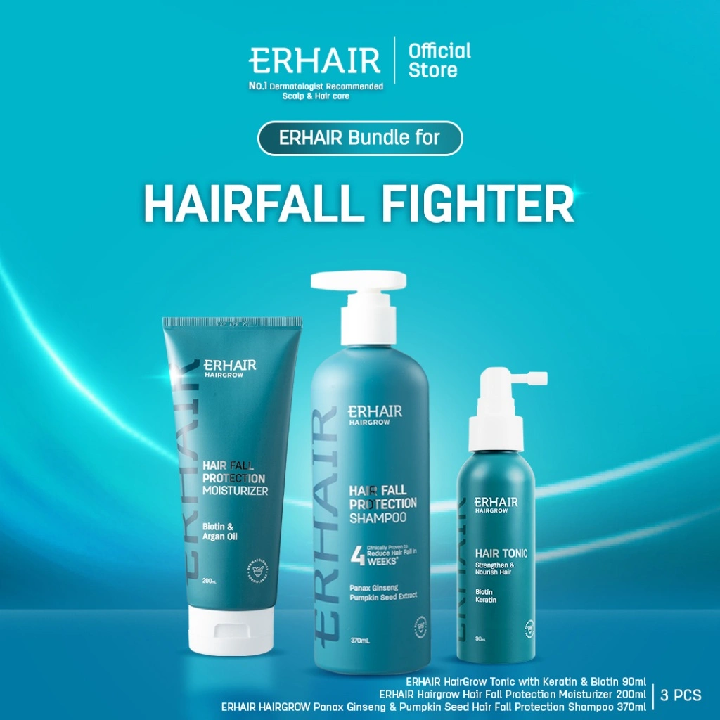 ERHAIR Hair Fall Fighter - Bundle Rambut Rontok No#1 Rekomendasi Dermatolog Indonesia - 250ml - 370ml | Upsized Tonic 90ml