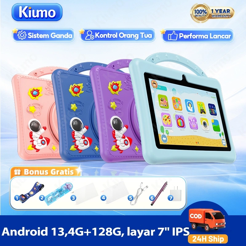 Kiumo Tablet Anak Untuk Belajar Tablet Edukasi Anak Layar 7" IPS Tablet Anak Android 6GB+128GB Hadiah Ulang Tahun Anak Perempuan Laki laki Hadiah Lebaran Hadiah Tahun Baru