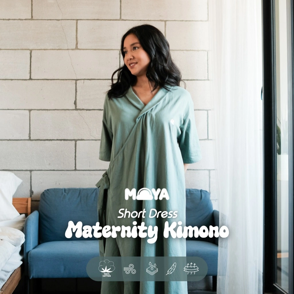 MOYA Mom Maternity Kimono Hospital Home Dress Baju Hamil Melahiran Busui Premium Lengan Pendek
