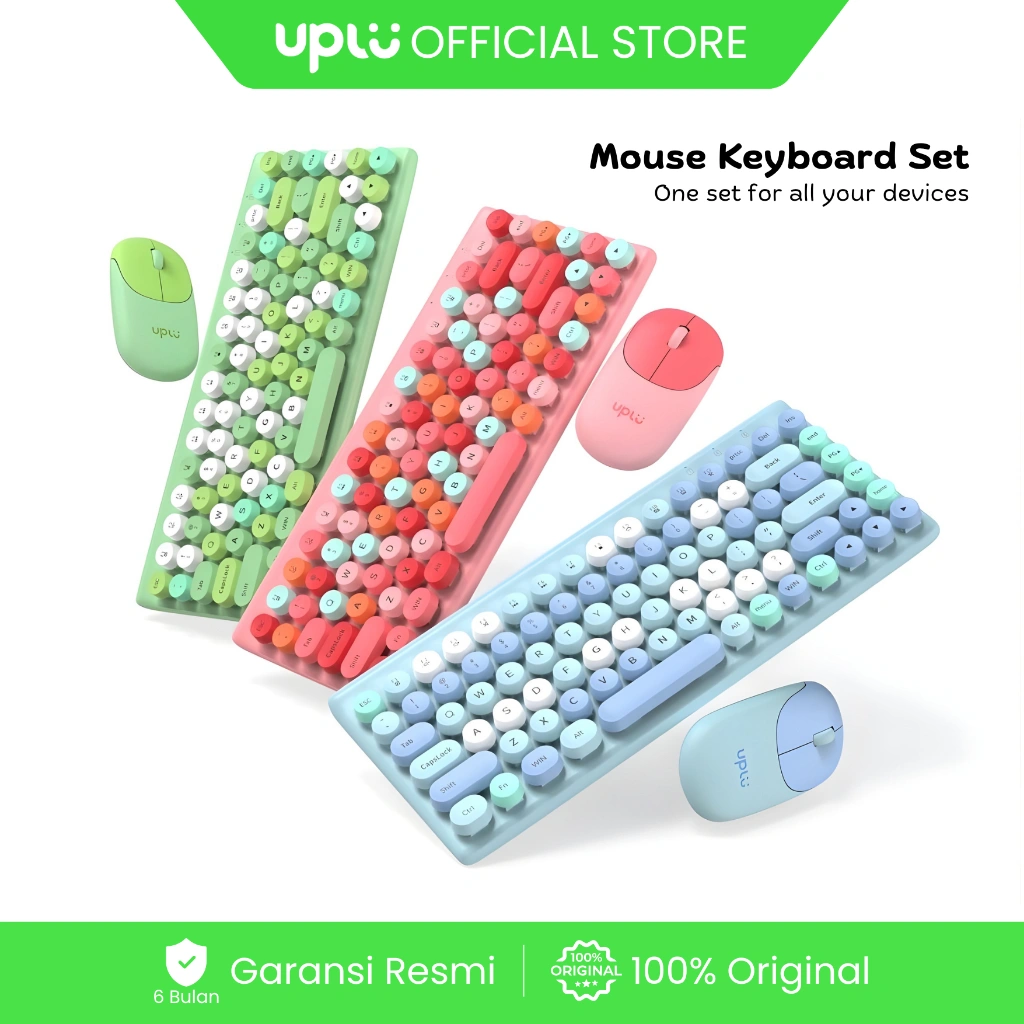UPLU Keyboard Mouse Wireless Set Silent Click Gaming & Office 86 Key for Laptop Komputer Ipad Tablet