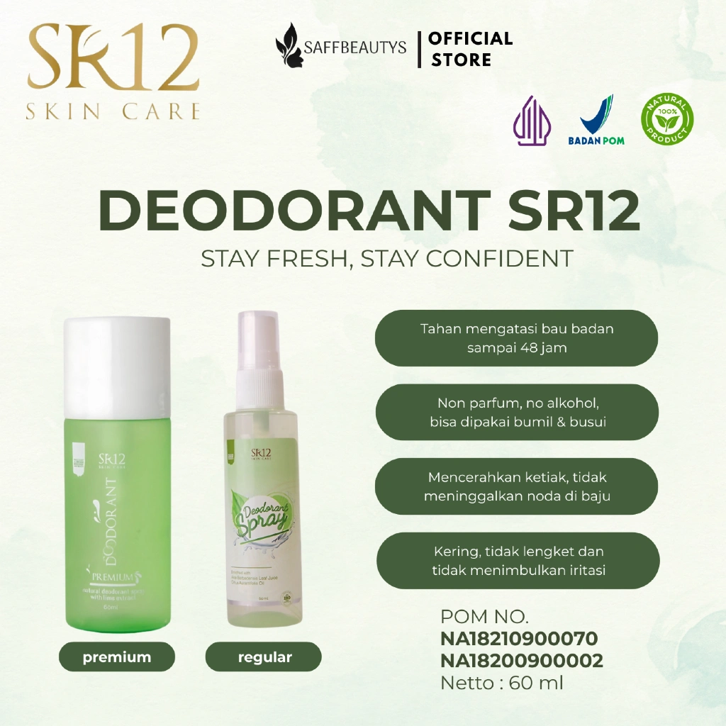 Deodorant Spray SR12 Herbal Ampuh atasi Bau Badan Keringat Berlebih Mencerahkan Ketiak BPOM 60 ml