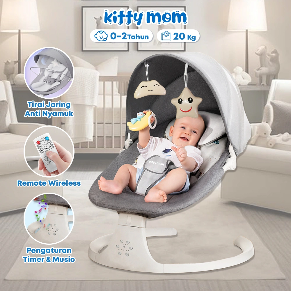 Kitty Mom Ayunan Bayi Elektrik Otomatis | Kursi Goyang Portable dengan Remote Wireless & Music Box untuk Newborn 0-2 Tahun 50 Kg | Ayunan Bayi Elektrik