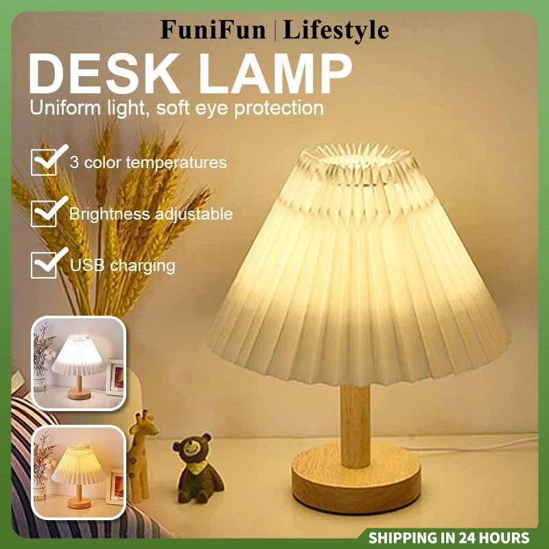 Lampu Meja Retro Korean USB - Lampu Tidur Aesthetic dengan Dimmer, Hiasan Kamar Tidur Minimalis