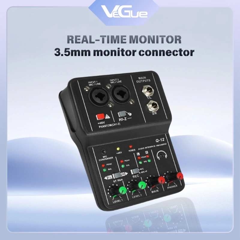 Portable Audio Interface Teyun Q12 Professional Mini External Sound Card Mixer 48V Computer Guitar Studio PC Record Equipment