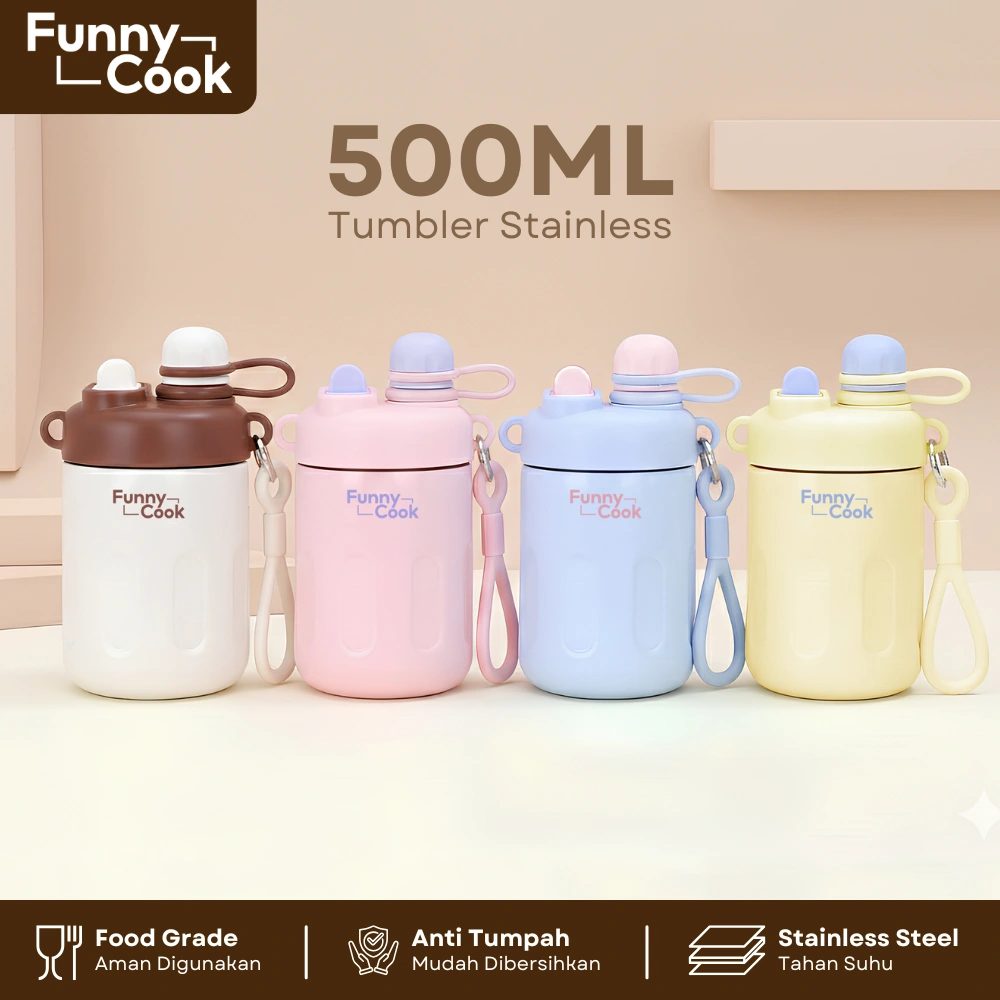 FUNNYCOOK Tumbler Stainless Steel 316 Botol Minum Anak Tahan Panas dan Dingin Ukuran 500ML