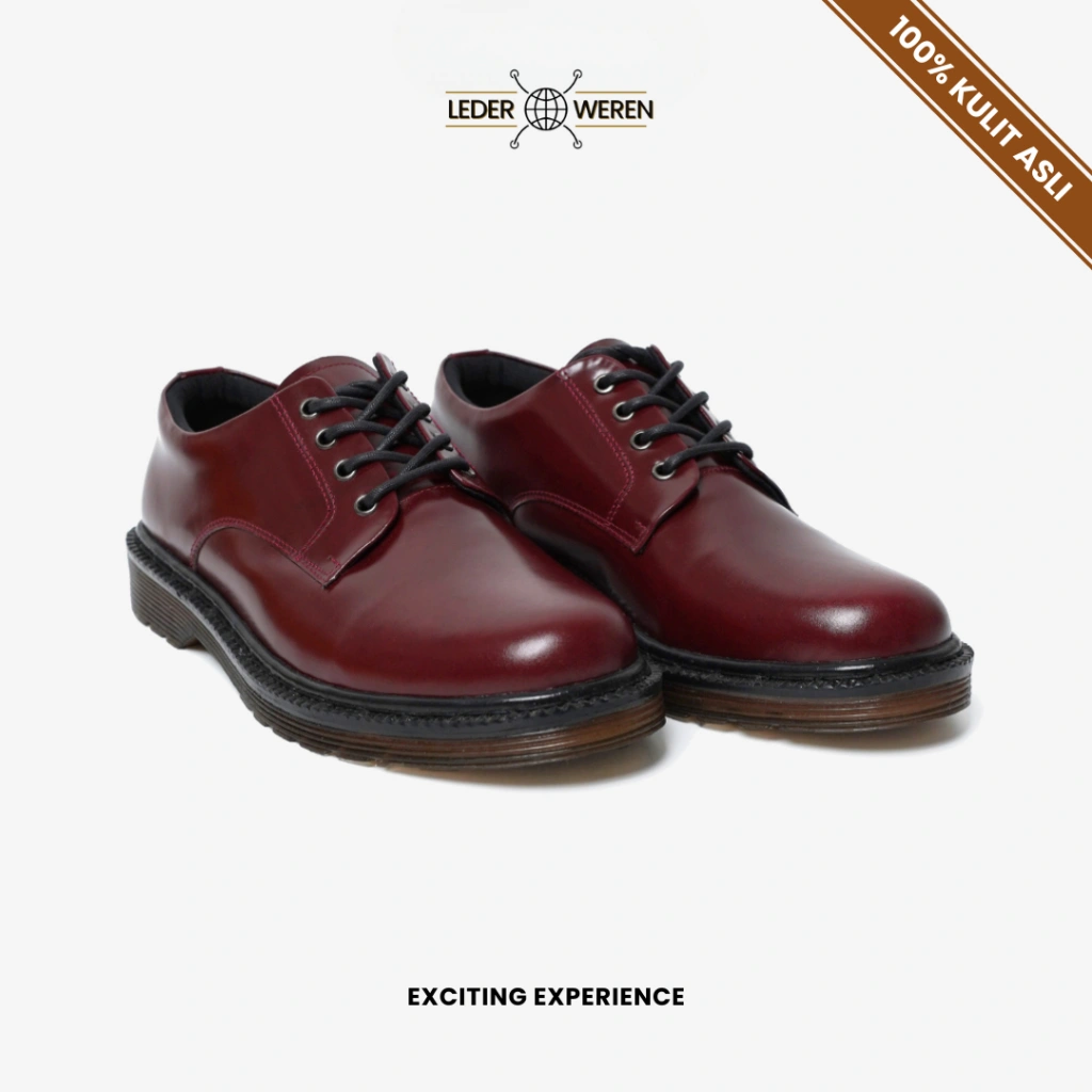 Lederweren Leder Derby 2 Burgundy Sepatu Boots Pria Kulit Derby Sepatu Kerja Formal Pria