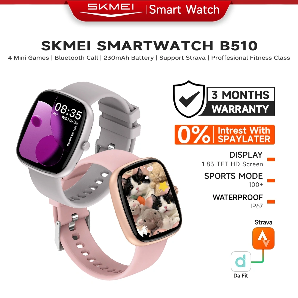 SKMEI Smartwatch B510 Jam Tangan Smartwatch Support Strava IP67 Waterproof 1.83-inch Touch Screen Bluetooth Call | Sleep Monitor | Heart Rate Tracking Jam Tangan Wanita