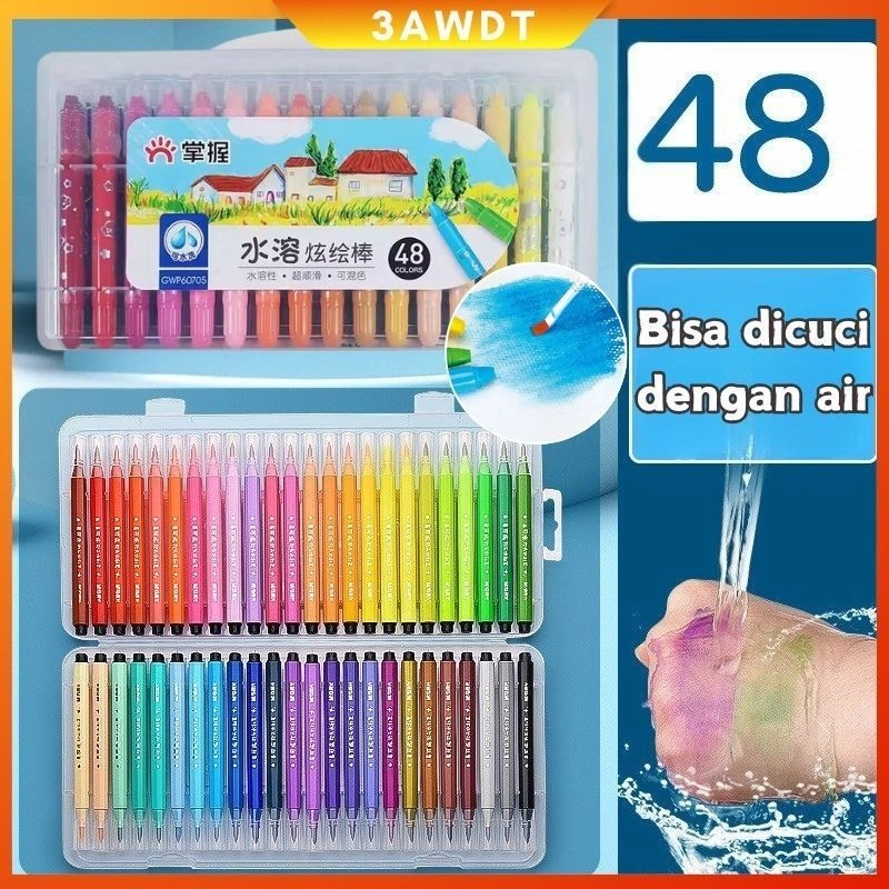 [COD] (Bisa dicuci)Grasp Crayon Set 48/36 Warna Mata Sedang Silky Crayon Water Soluble Crayons Krayon Licin Grasp Rotasi