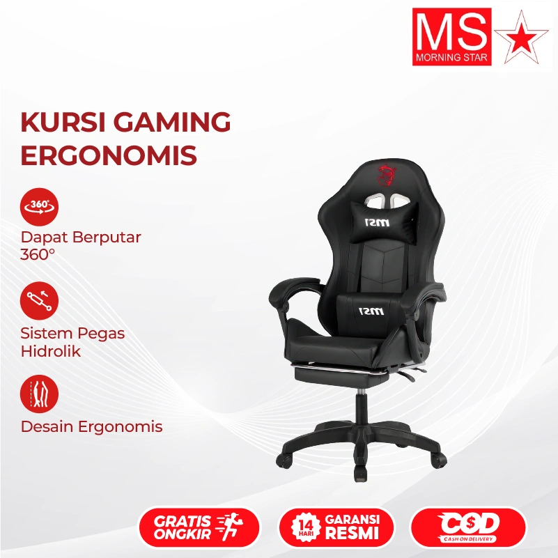 Morning Star Kursi Gaming Murah Hidrolik Putar 360° Ergonomis Gaming Chair Kursi Kantor Nyaman Empuk Premium